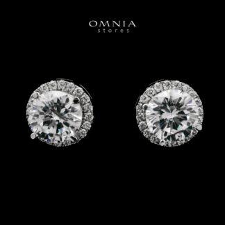 Zain White Stud Earrings In High-Quality Zircon Stones in a Rhodium Plated