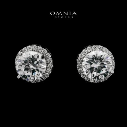 Zain White Stud Earrings In High-Quality Zircon Stones in a Rhodium Plated