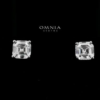 Zakia White Square Stud Earrings In High-Quality Zircon Stones in a Rhodium Plated - Image 2