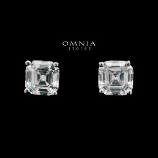 Zakia White Square Stud Earrings In High-Quality Zircon Stones in a Rhodium Plated
