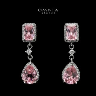 Zeinab Pink Drop Earrings In High-Quality Zircon Stones in a Rhodium Plated