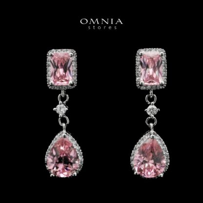 Zeinab Pink Drop Earrings In High-Quality Zircon Stones in a Rhodium Plated