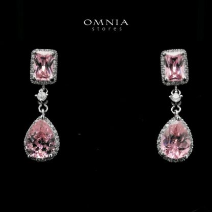 Zeinab Pink Drop Earrings In High-Quality Zircon Stones in a Rhodium Plated - Image 2