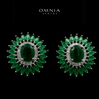 Zohra Green Stud Earrings In High-Quality Zircon Stones in a Rhodium Plated