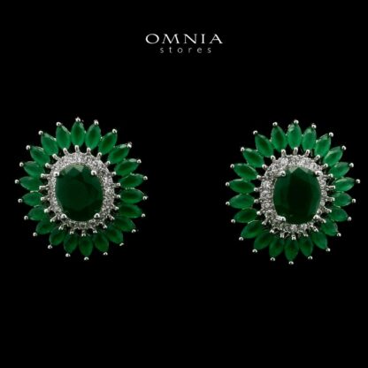 Zohra Green Stud Earrings In High-Quality Zircon Stones in a Rhodium Plated - Image 2
