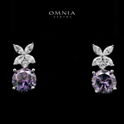 Zaynab Purple Earrings In High-Quality Zircon Stones in a Rhodium Plated - Image 2
