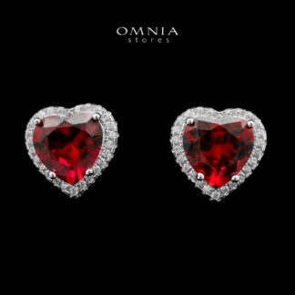 Zahira Heard Shape Red Earrings In High-Quality Zircon Stones in a Rhodium Plated