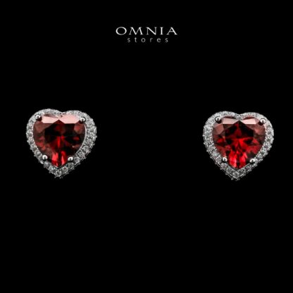 Zahira Heard Shape Red Earrings In High-Quality Zircon Stones in a Rhodium Plated - Image 2