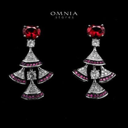 Zuleikha Red Drop Earrings In High-Quality Zircon Stones in a Rhodium Plated