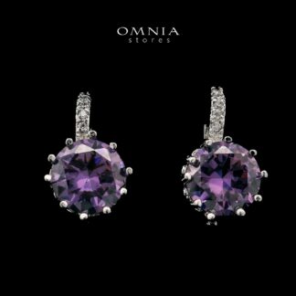 Zawya Purple Drop Earrings In High-Quality Zircon Stones in a Rhodium Plated