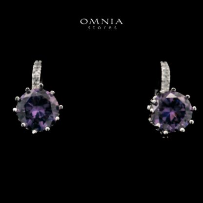 Zawya Purple Drop Earrings In High-Quality Zircon Stones in a Rhodium Plated - Image 2