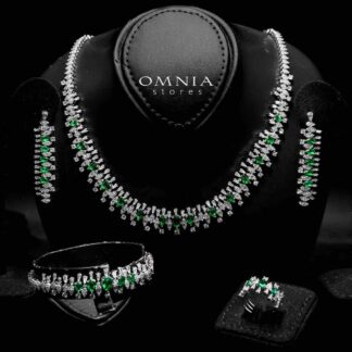 Omnia Hala Green Bridal Full Set in High Quality Zircon Stone in Rhodium Plated
