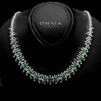 Omnia Hala Green Bridal Full Set in High Quality Zircon Stone in Rhodium Plated - Image 2
