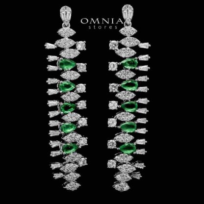 Omnia Hala Green Bridal Full Set in High Quality Zircon Stone in Rhodium Plated - Image 4