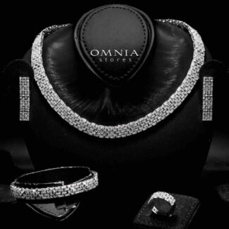 Omnia Zehra White Bridal Full Set in High Quality Zircon Stone in Rhodium Plated