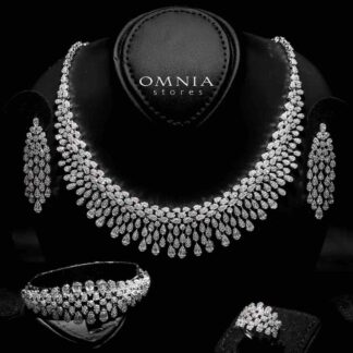 Omnia Zahiya White Bridal Full Set in High Quality Zircon Stone in Rhodium Plated
