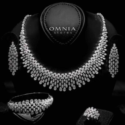 Omnia Zahiya White Bridal Full Set in High Quality Zircon Stone in Rhodium Plated