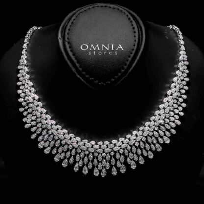 Omnia Zahiya White Bridal Full Set in High Quality Zircon Stone in Rhodium Plated - Image 2