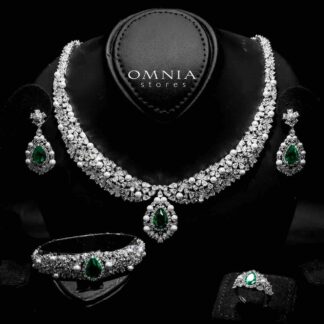 Omnia Aiyesha Green Bridal Full Set in High Quality Zircon Stone in Rhodium Plated