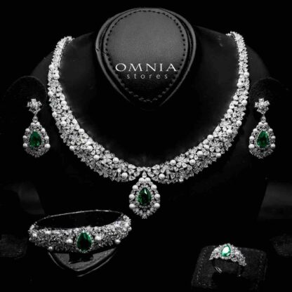 Omnia Aiyesha Green Bridal Full Set in High Quality Zircon Stone in Rhodium Plated