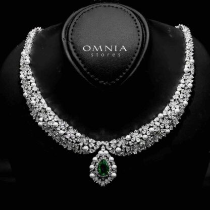 Omnia Aiyesha Green Bridal Full Set in High Quality Zircon Stone in Rhodium Plated - Image 2