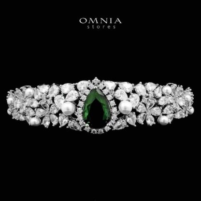 Omnia Aiyesha Green Bridal Full Set in High Quality Zircon Stone in Rhodium Plated - Image 5