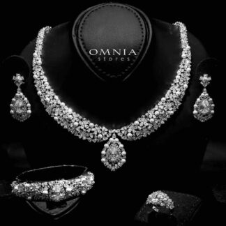 Omnia Aiyesha White Bridal Full Set in High Quality Zircon Stone in Rhodium Plated