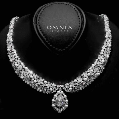 Omnia Aiyesha White Bridal Full Set in High Quality Zircon Stone in Rhodium Plated - Image 2