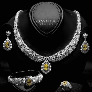 Omnia Aiyesha Yellow Bridal Full Set in High Quality Zircon Stone in Rhodium Plated