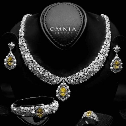 Omnia Aiyesha Yellow Bridal Full Set in High Quality Zircon Stone in Rhodium Plated