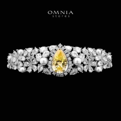 Omnia Aiyesha Yellow Bridal Full Set in High Quality Zircon Stone in Rhodium Plated - Image 4