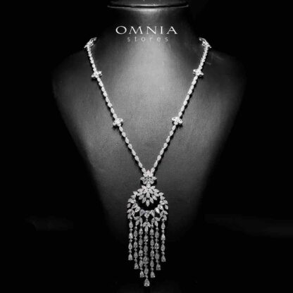 Omnia Abbir White Bridal Long chain Set Accessories High Quality Zircon Stone In Rhodium Plated - Image 2