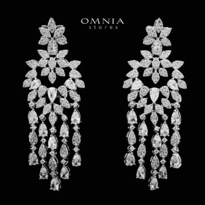 Omnia Abbir White Bridal Long chain Set Accessories High Quality Zircon Stone In Rhodium Plated - Image 3
