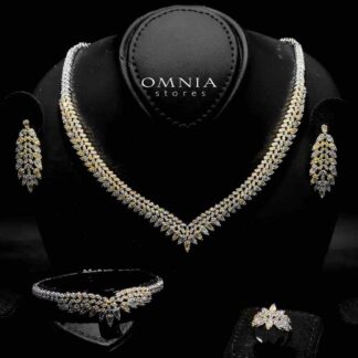 Omnia Hayady Golden Bridal Full Set in High Quality Zircon Stone in Rhodium Plated