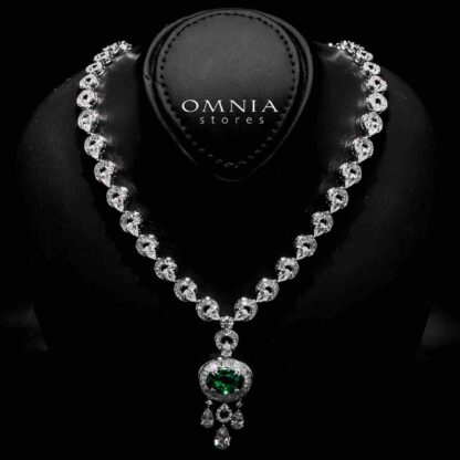 Omnia Hayah Green Bridal Full Set in High Quality Zircon Stone in Rhodium Plated - Image 2