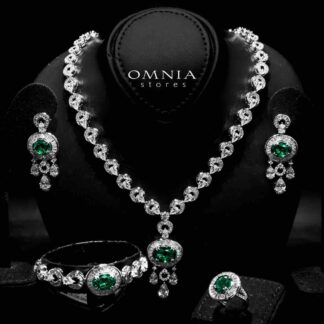 Omnia Hayah Green Bridal Full Set in High Quality Zircon Stone in Rhodium Plated