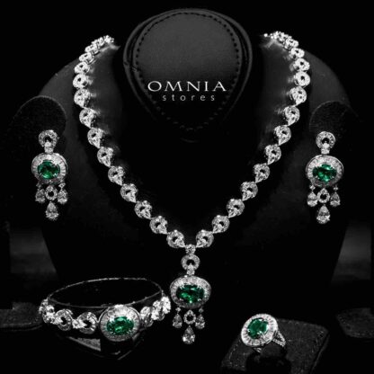 Omnia Hayah Green Bridal Full Set in High Quality Zircon Stone in Rhodium Plated