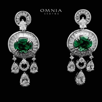 Omnia Hayah Green Bridal Full Set in High Quality Zircon Stone in Rhodium Plated - Image 3