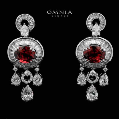 Omnia Hayah Red Bridal Full Set in High Quality Zircon Stone in Rhodium Plated - Image 5