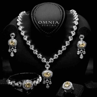 Omnia Hayah Yellow Bridal Full Set in High Quality Zircon Stone in Rhodium Plated