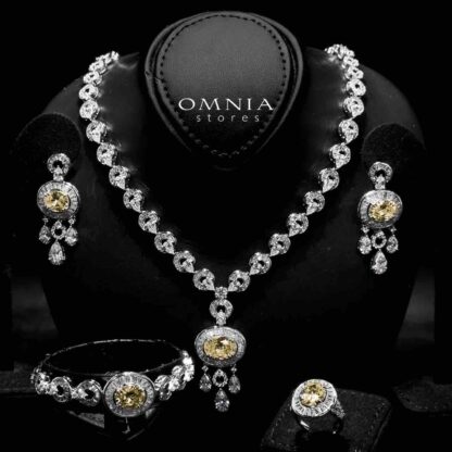 Omnia Hayah Yellow Bridal Full Set in High Quality Zircon Stone in Rhodium Plated