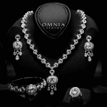 Omnia Hayah White Bridal Full Set in High Quality Zircon Stone in Rhodium Plated
