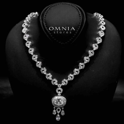 Omnia Hayah White Bridal Full Set in High Quality Zircon Stone in Rhodium Plated - Image 2