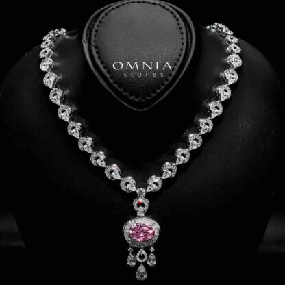 Omnia Hayah Pink Bridal Full Set in High Quality Zircon Stone in Rhodium Plated - Image 2