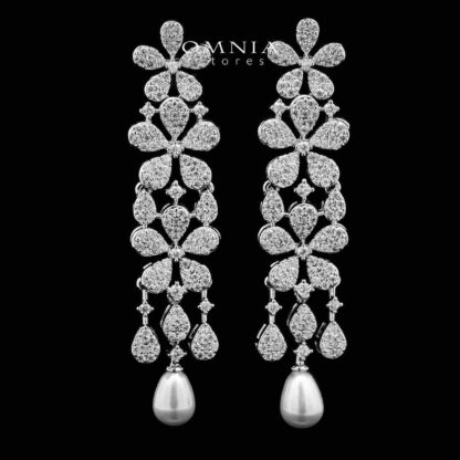 Omnia Zee White Bridal Full Set in High Quality Zircon Stone With Pearl in Rhodium Plated - Image 5