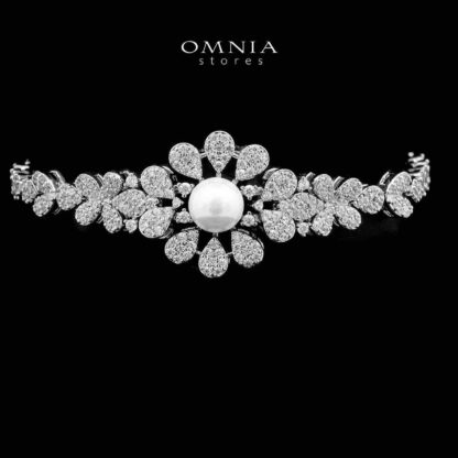 Omnia Zee White Bridal Full Set in High Quality Zircon Stone With Pearl in Rhodium Plated - Image 4