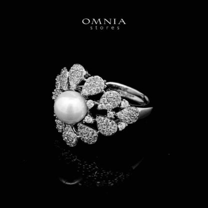 Omnia Zee White Bridal Full Set in High Quality Zircon Stone With Pearl in Rhodium Plated - Image 3