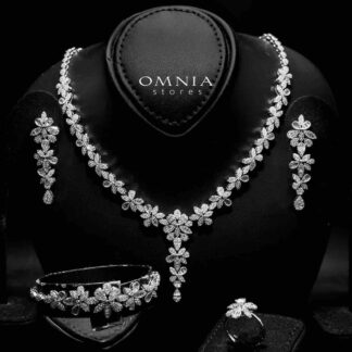 Omnia Habiba White Bridal Full Set in High Quality Zircon Stone in Rhodium Plated