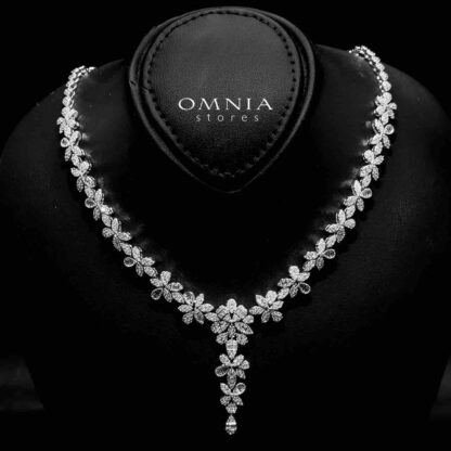 Omnia Habiba White Bridal Full Set in High Quality Zircon Stone in Rhodium Plated - Image 2