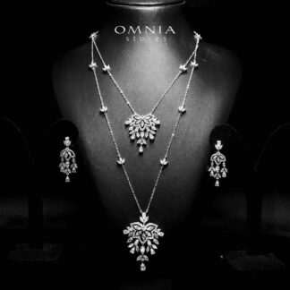 Ahoo White Bridal Long chain Set Accessories High Quality Zircon Stone In Rhodium Plated